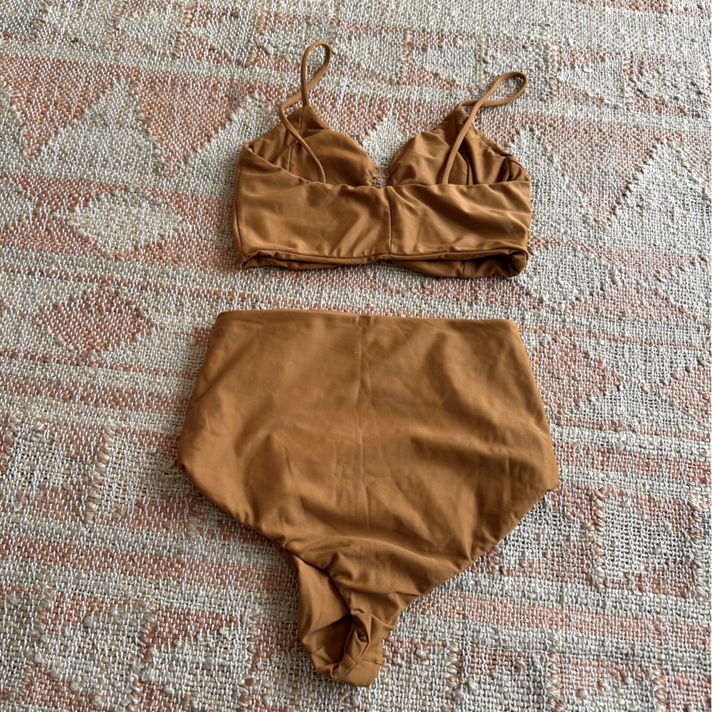 Posh Pua Leihiwa High Waisted Crochet Bikini Set in Ochre Tan Brown - Picture 4 of 11